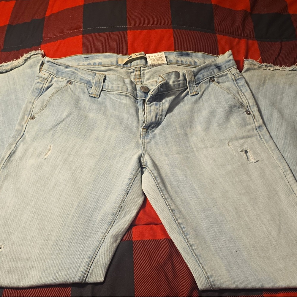 Vintage 90s GAP Womens Blue Light Wash Low Rise Flared Distressed Denim Jeans